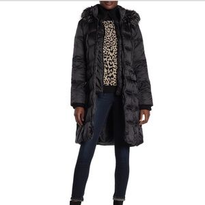 Kensie Faux Fur Trim Hoodie Quilted Coat